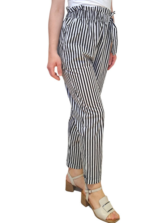 Remix Women's Cotton Trousers Striped White/Black