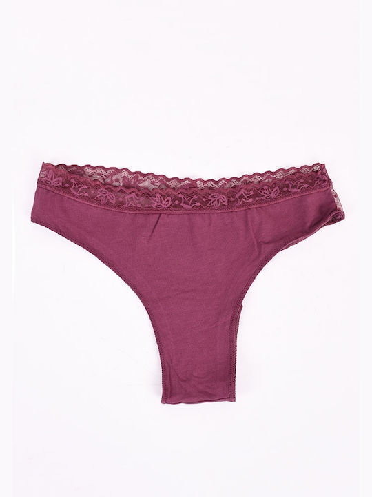 Brazilian cotton underwear with lace Bordeaux