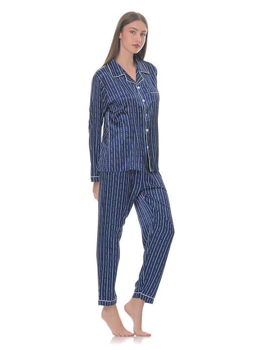 Fuanna Fuanna Damen Schlafanzug Set Blau