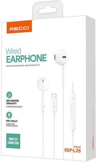 Recci Rep-l28 In-ear Handsfree Ακουστικά με Βύσμα Lightning Λευκό