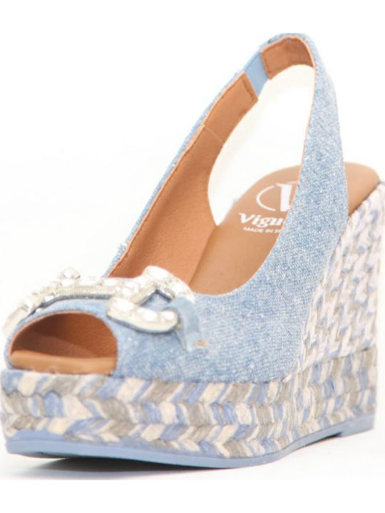 Women's Leather Platform Espadrilles Blue