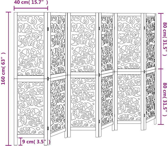 vidaXL Decorativ Paravan Lemn cu 6 Panouri 210x160cm