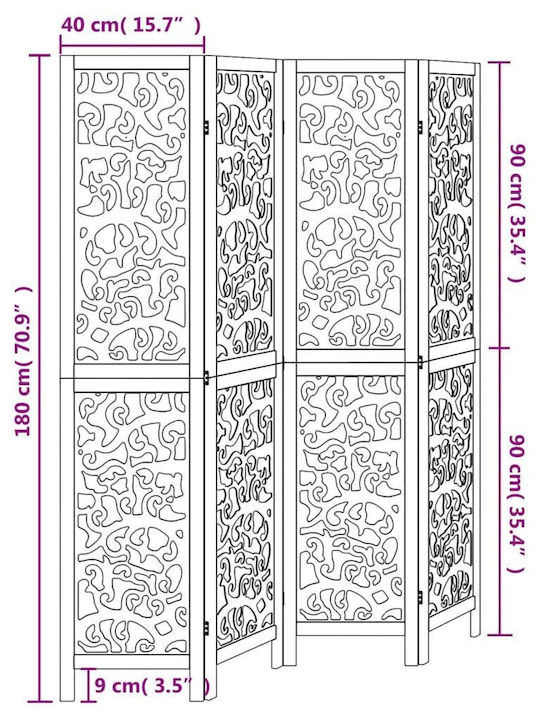 vidaXL Decorativ Paravan Lemn cu 4 Panouri 140x180cm