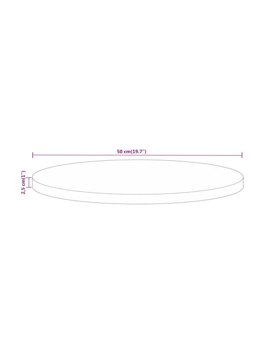 vidaXL Round Table Surface made of Solid Wood in Brown Color 50x50x2.5cm 370060 1pcs