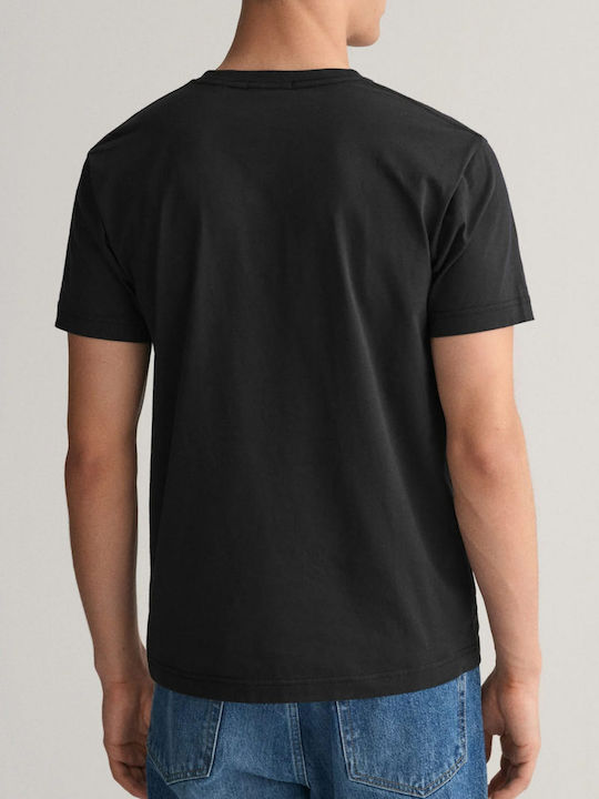 Gant Shield T-shirt Bărbătesc cu Mânecă Scurtă cu Decolteu în V BLACK