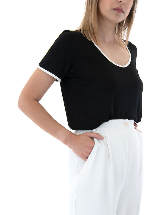 Women's Blouse Short Sleeve White-Black