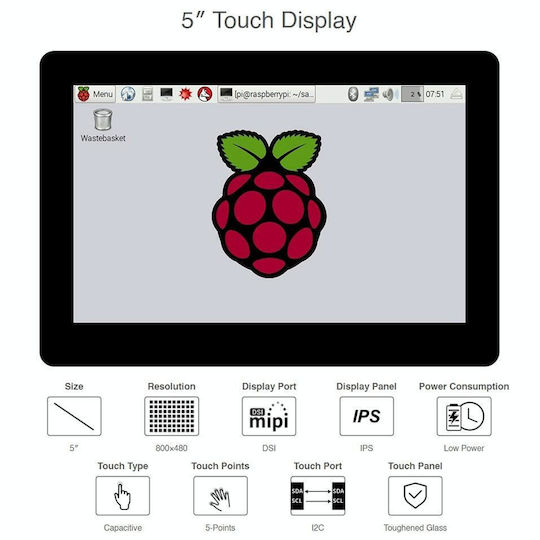 Waveshare 5 Inch 800 X 480 Capacitive Ips Touch Display Raspberry Pi Dsi Interface