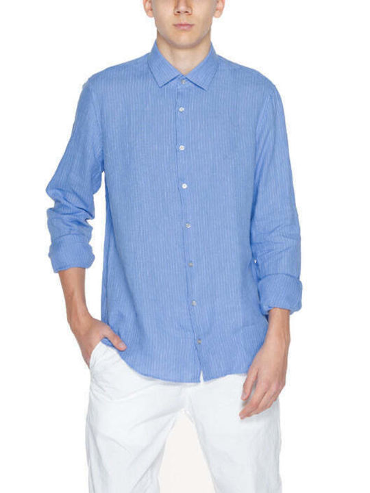 Calvin Klein Men's Shirt Long Sleeve Linen Blue