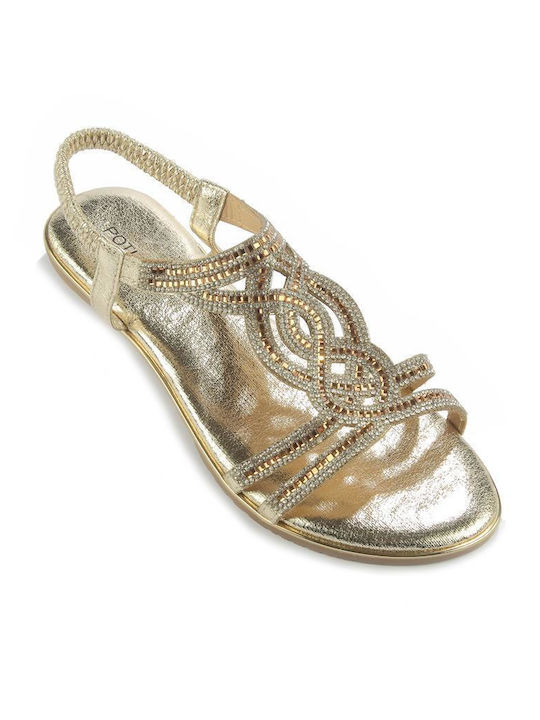 Fshoes Damen Flache Sandalen in Gold Farbe