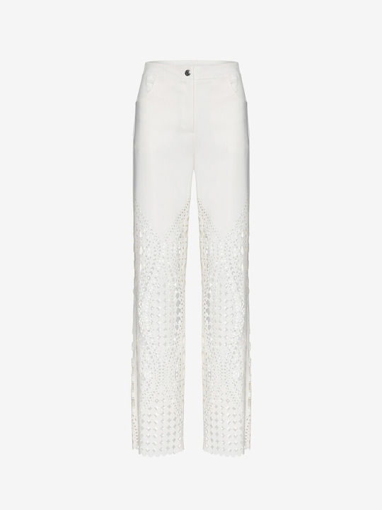 Cut Cuutur Women's High-waisted Fabric Trousers in Straight Line White