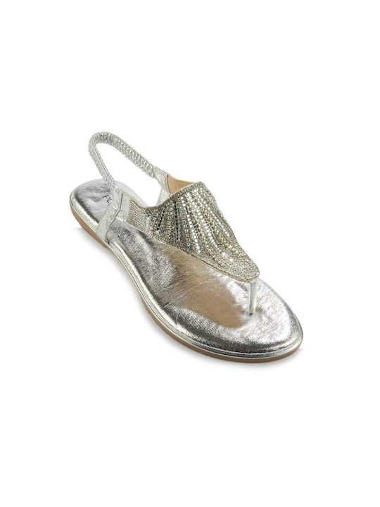 Fshoes Leather Women's Flat Sandals in Silver Color