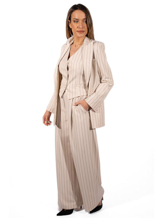 Raffaella Collection Women's Fabric Trousers Striped Beige