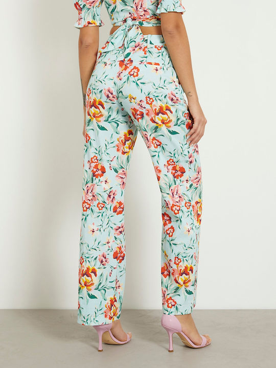 Guess Women's High Waist Fabric Trousers in Straight Line Multi