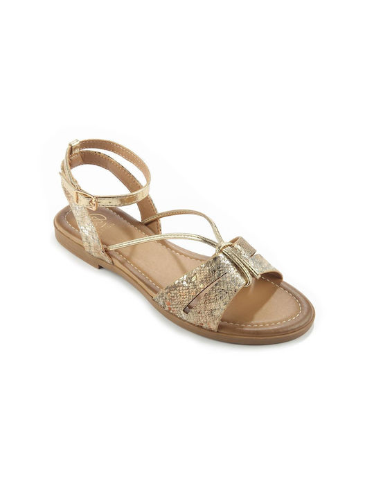 Fshoes Women's Flat Sandals with Strap in Gold Color