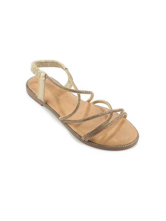 Fshoes Damen Flache Sandalen in Gold Farbe