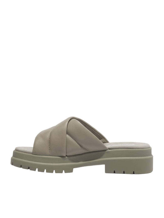 London Vibe Leather Women's Flat Sandals in Beige Color