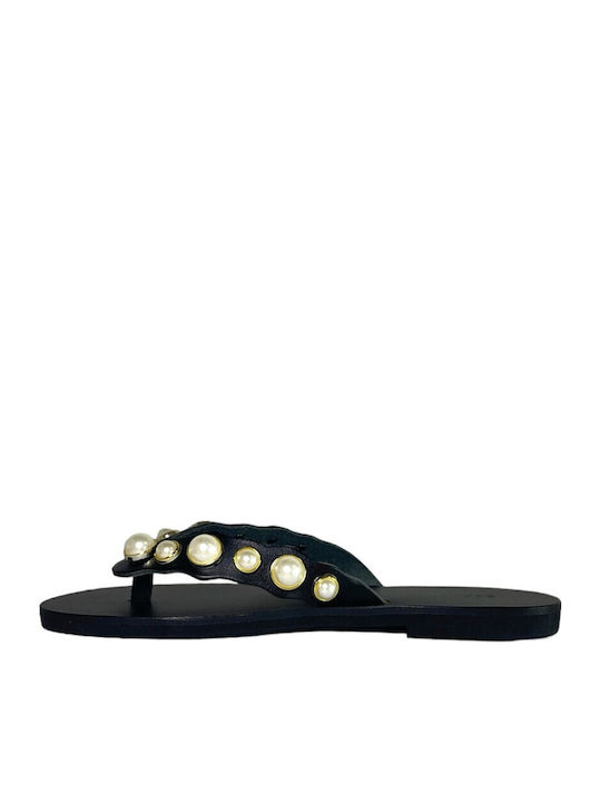 Leder Flache Sandalen für Damen in Schwarz Farbe