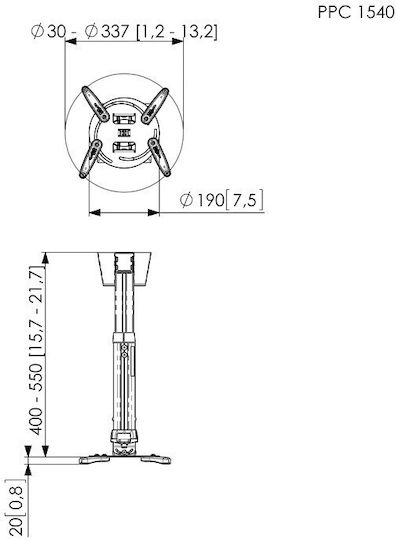 Vogel's Βάση Projector Οροφής PPC-1540 με Μέγιστο Φορτίο 15kg Λευκή