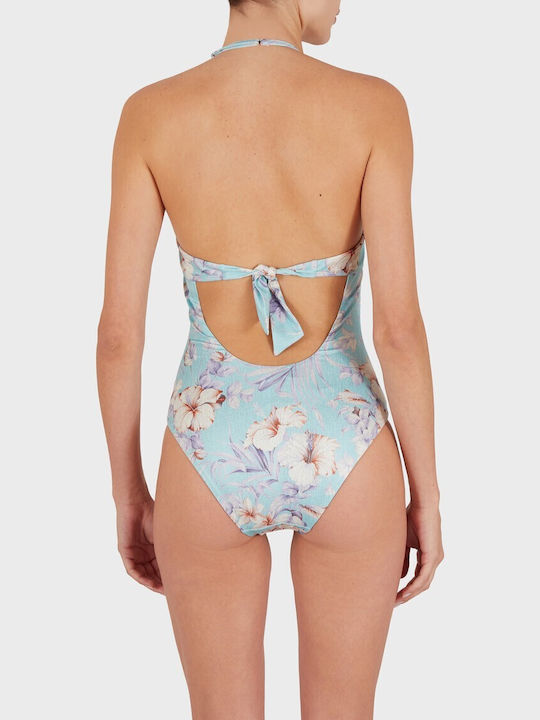 Emporio Armani One-Piece Swimsuit Hibiscus Print Mint