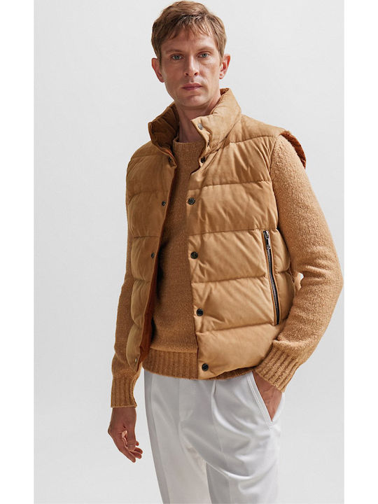 Boss Men's Down Reversible Vest Nubuck Leather Cotton L-mevest Beige