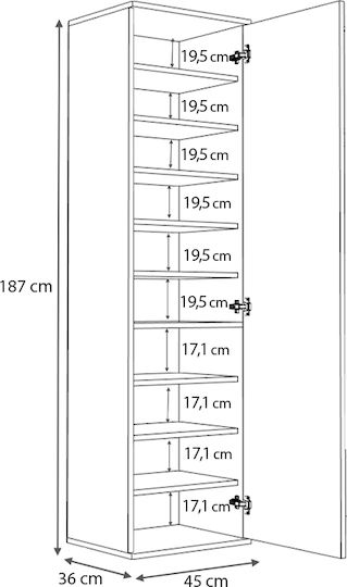 Ușă simplă Dulap de Haine Visla cu Oglindă Beton gri 45x36x187cm