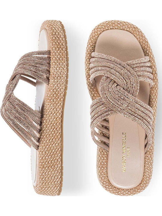 Γυναικεία Σανδάλια Flatforms Ροζ Χρυσό