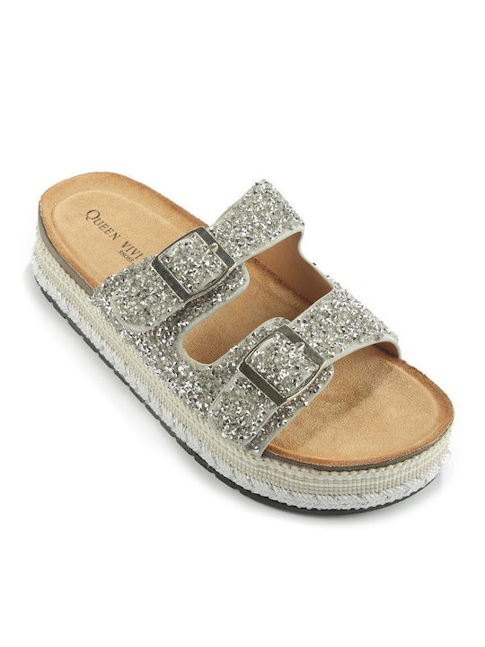 Fshoes Women's Flat Sandals Flatforms in Silver Color