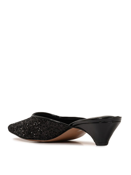 Glamazons Black Glitter Mules Black Leather Mules Petroulas