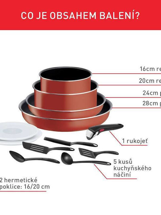 Tefal Ingenio Easy Cook & Clean Set De Vase De Gătit Roșu Cu Acoperire Din Piatră 4 Piese