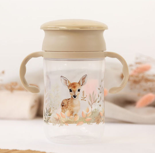 Kiokids Little Deer Образователно Биберон Пластмасов с Дръжки Бежов за 12м+ 330мл