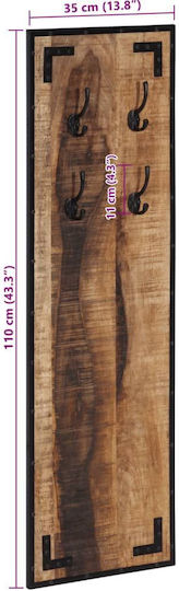 vidaXL Wooden Wall Hanger 4 Hooks Brown 35x8cm