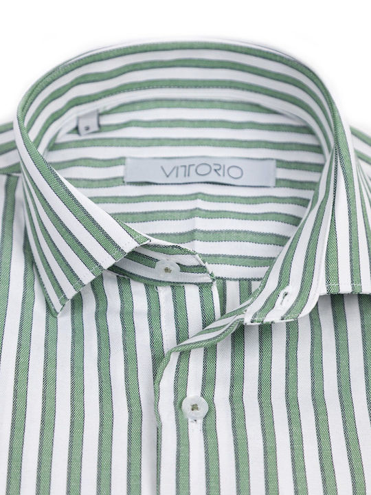 Vittorio Artist Men's Shirt Long Sleeve Cotton Striped White/Green