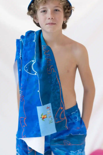 Children's Beach Towel Tortue Sharks Blue