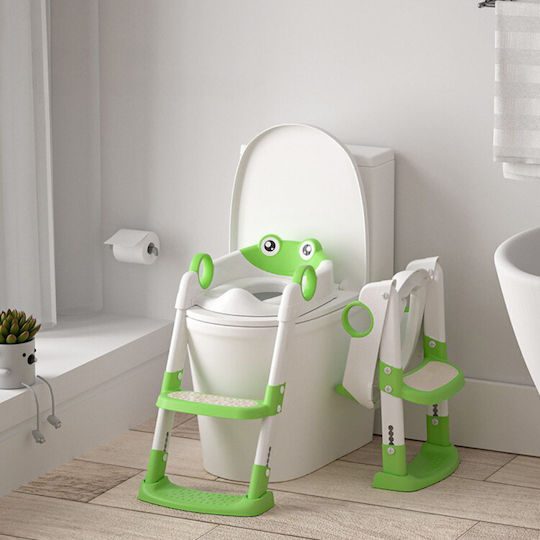 Baby Wise Toddler Toilet Seat With Footrest Handles And Green Cushion