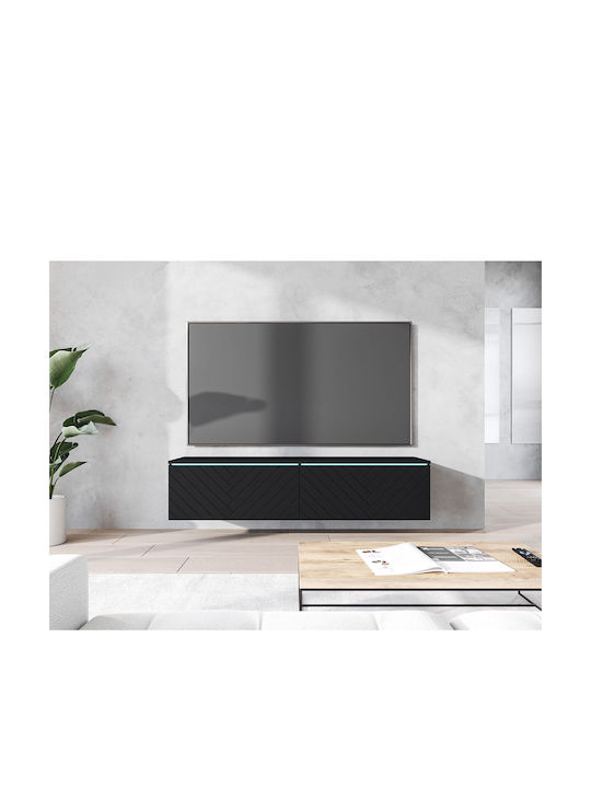 TV Stand Wooden Alone Black L140xW33xH30cm