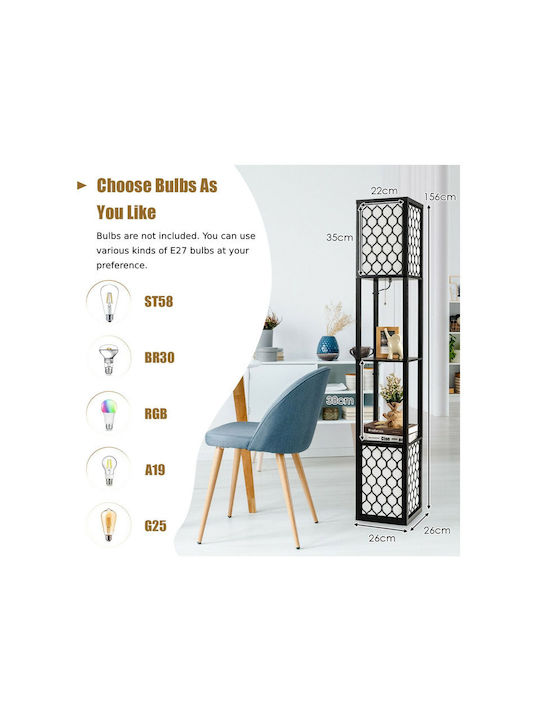 Costway Lampa de podea Î156xL26cm. cu Soclu pentru Bec E27 Negru