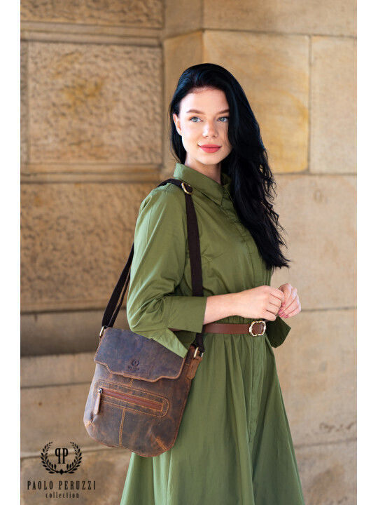 Leder Damen Schultertasche Braun