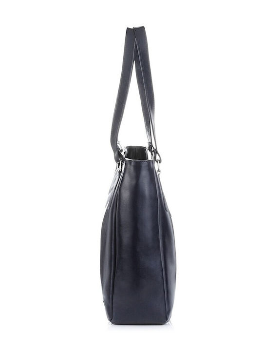 Δερμάτινη Γυναικεία Shopper Τσάντα Navy Μπλε
