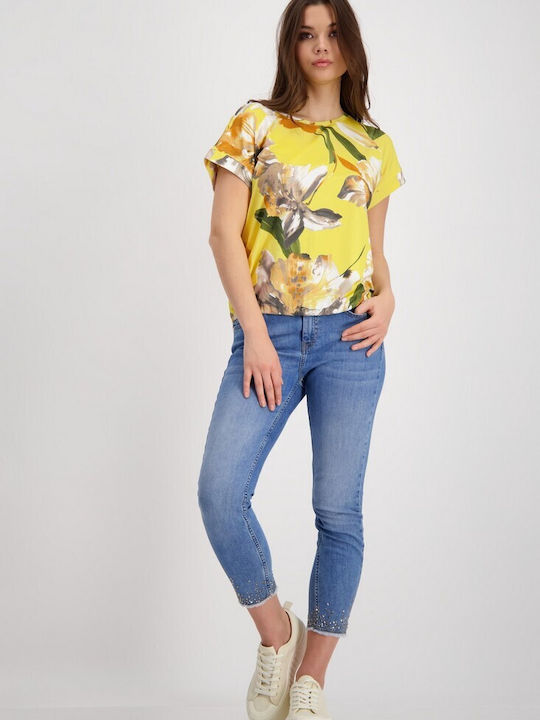 Monari Women's Blouse Short Sleeve Floral Yellow