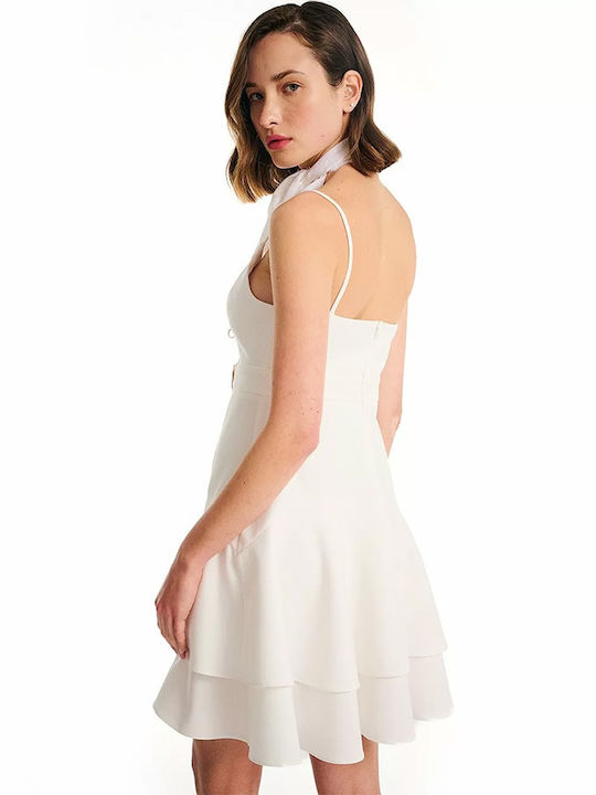 Forel Mini Dress with Ruffle White