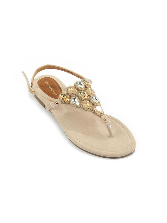 Fshoes Suede Women's Sandals with Stones Beige