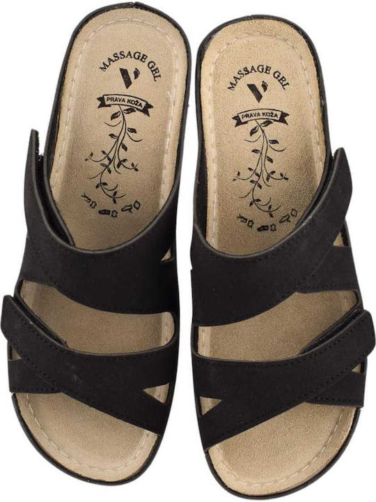 Leather Women's Flat Sandals Anatomic in Black Color