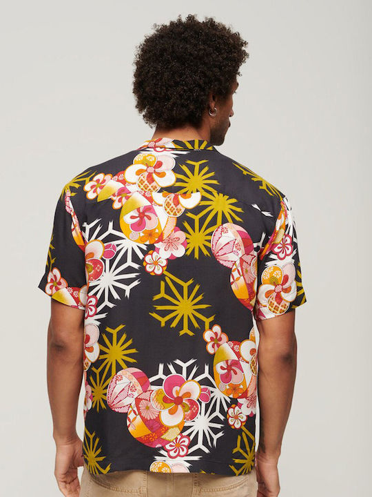 Superdry Hawaiian Cămașă Bărbătească Cu mânecă scurtă Negru