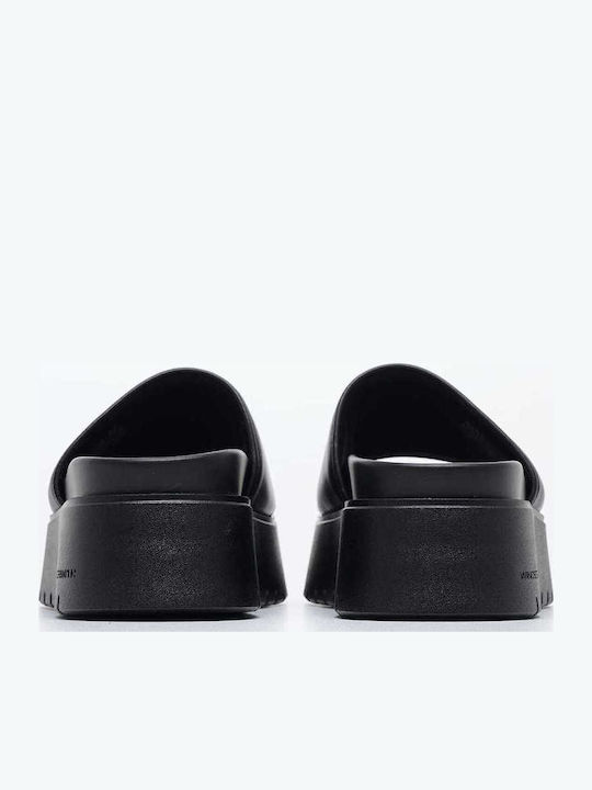 Δερμάτινα Γυναικεία Σανδάλια Flatforms Μαύρα