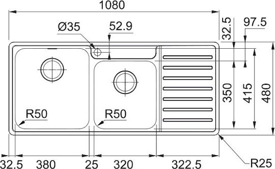 Franke Bcx 621 Ένθετος Δεξιός Inox Μ108xΠ48cm Ασημί