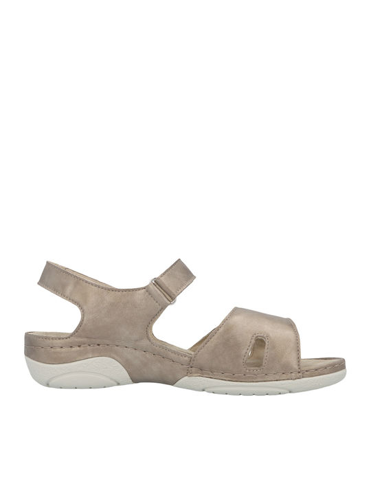 Leather Women's Flat Sandals Anatomic with Strap in Beige Color
