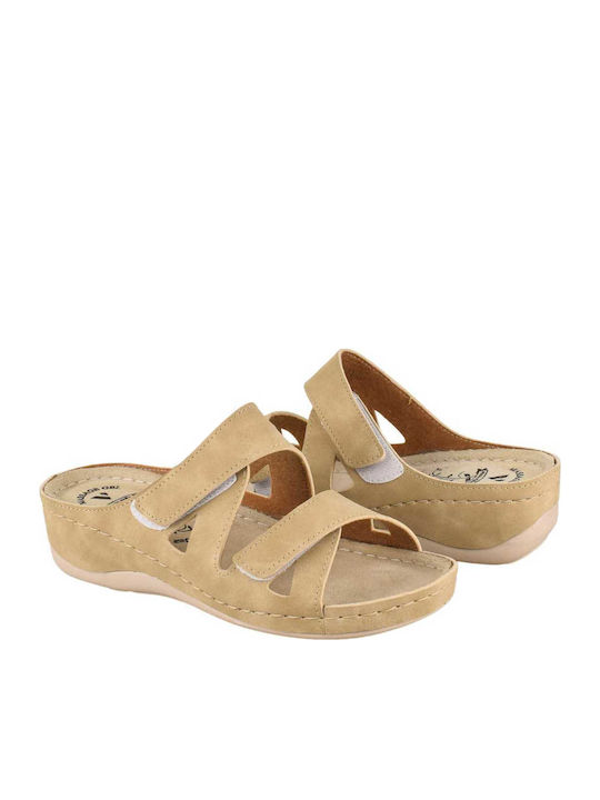 Leather Women's Flat Sandals Anatomic in Beige Color