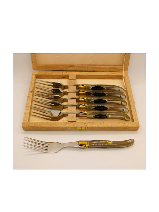 Claude Dozorme Laguiole Set de Furculițe Fructe/Desert Inoxidabile Beige 6buc
