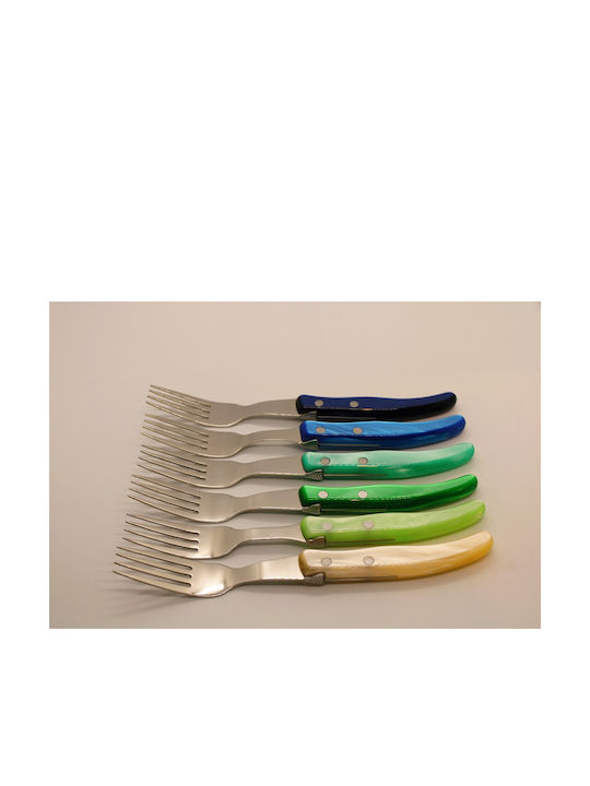 Claude Dozorme Inox Table Fork Set Blue Green Laguiole 6pcs