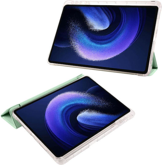 Xiaomi Pad 6s Pro 3-fold Clear Tpu Smart Leather Tablet Case Pen Slot Green